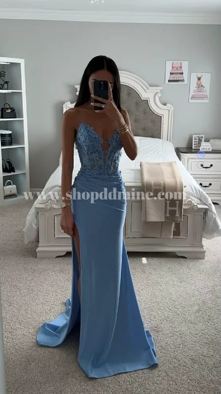 STRAPLESS LACE DEEP V FITTED GOWN Lace Dress Twirl