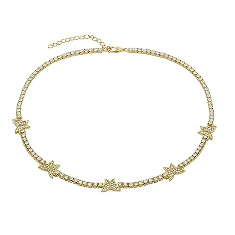 The Pave' Butterfly Collar Necklace | Gold Vermeil & Silver Pink Lace Dress