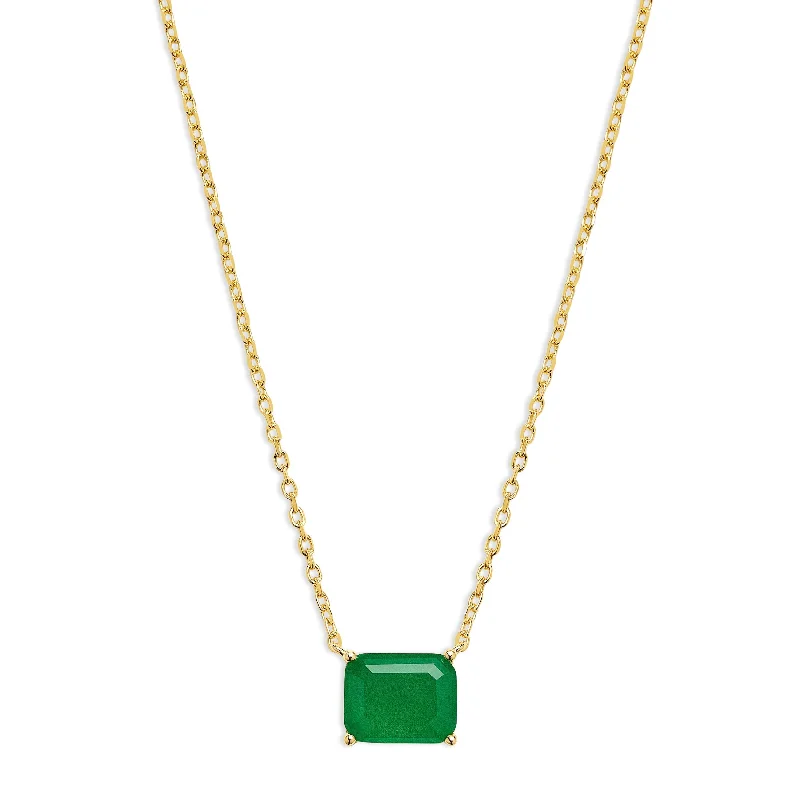 The Green Solitaire Emerald Necklace | 18KT Gold Vermeil Lace Dress Fashion