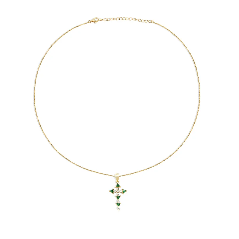 The Single Emerald Cross Necklace | 18KT Gold Vermeil Sleeveless Lace Dress