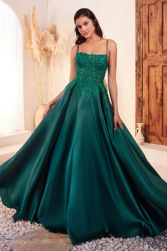 EMERALD LACE DETAIL BALL GOWN Sheer Lace Dress