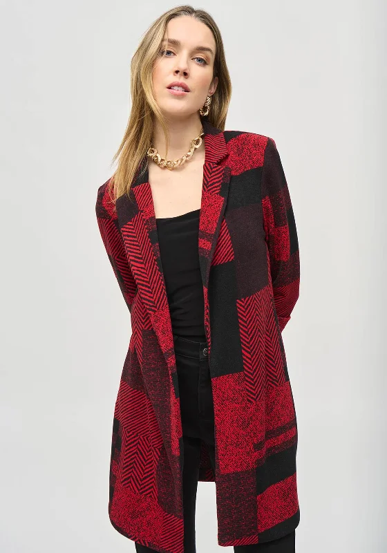 Joseph Ribkoff Mix Pattern Blazer Style Jacket, Red & Black Women's puffer jackets