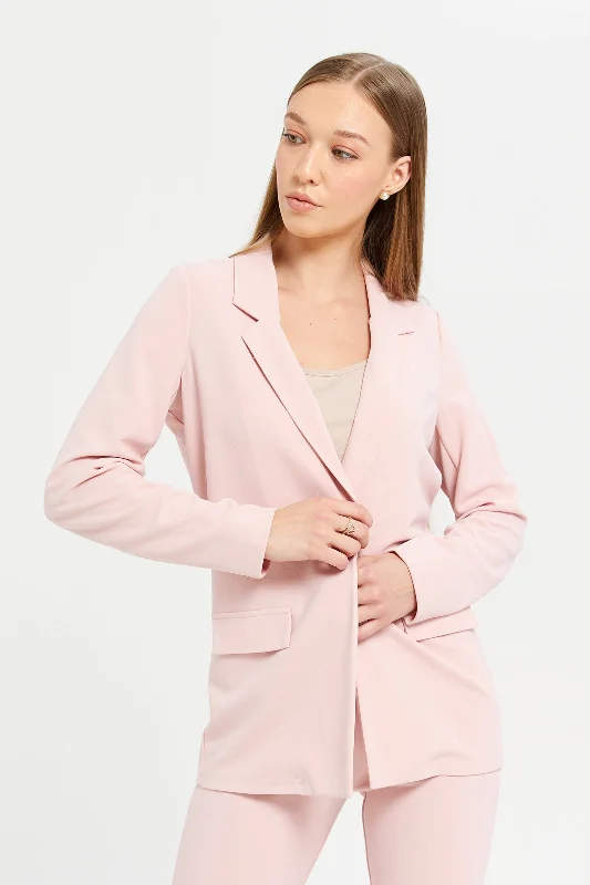 Women Pink Solid Single Breasted Blazer Women's spring jackets