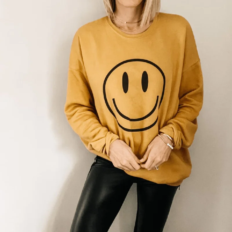 Black Smiley Sweatshirt Comfortable Hoodie Sweatshirt