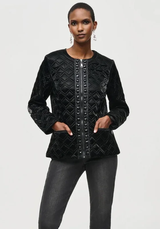 Joseph Ribkoff Embellished Quilted Sheen Jacket, Black Women's ski jackets