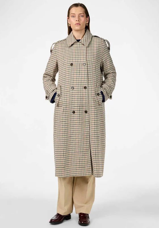 Y.A.S Sima Check Pattern Long Trench Coat, Neutral Women's must-have jackets