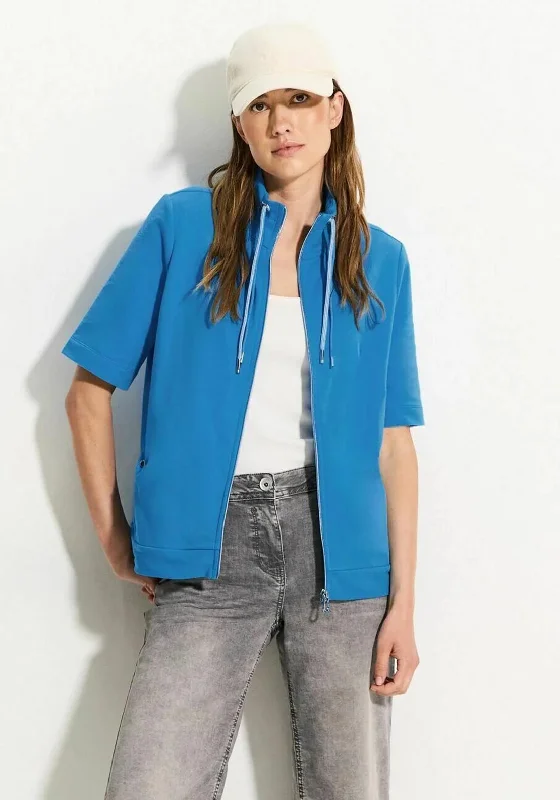 Cecil Short Sleeve Zip Through Jacket, Azure Blue Women's office jackets