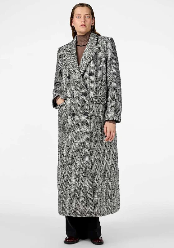 Y.A.S Petro Herringbone Long Coat, Grey Multi Women's affordable jackets