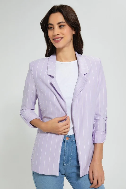 Lilac Stripe Rolled Up Sleeve Jacket Women's leather jackets