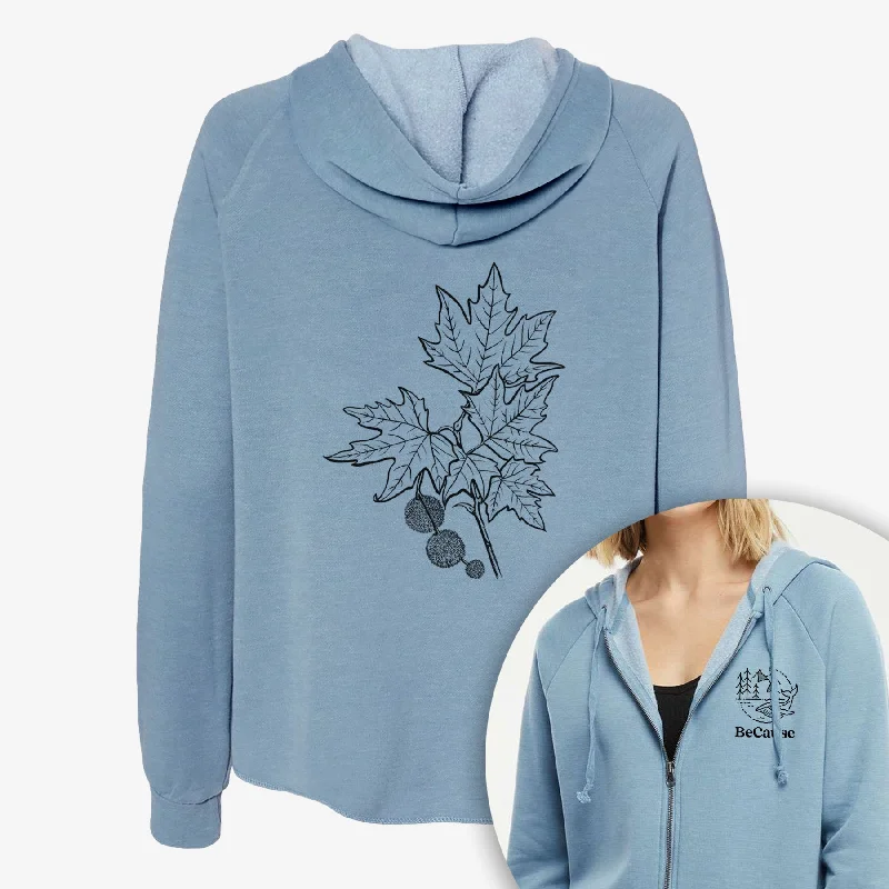 Platanus Orientalis - Oriental Plane Tree Stem with Leaves - Women's Cali Wave Zip-Up Sweatshirt Hoodie Sweatshirt Chic