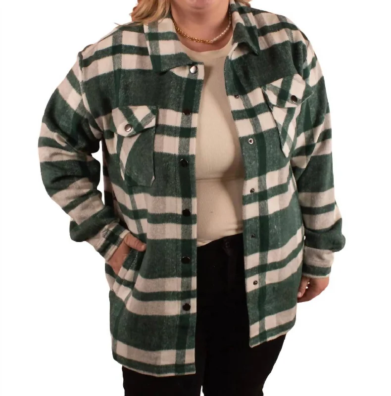 Cassidy Classic Plaid Shacket In Green/grey Women's gym jackets