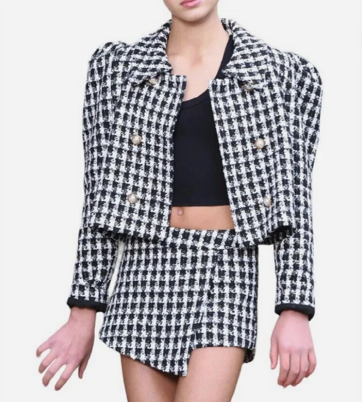 Plaid Jacket And Shorts Set In Black And White Women's fall jackets