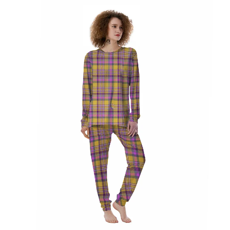 Madras Plaid Orange And Purple Print Pattern Women's Pajamas Custom pajama sets with names