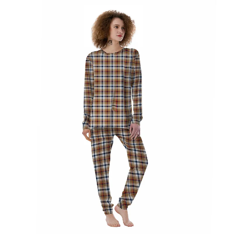 Madras Plaid Red Blue And Beige Print Women's Pajamas Best pajama sets for relaxing weekends