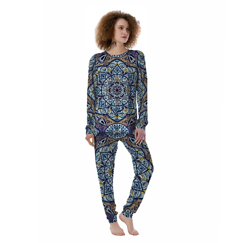 Mandala Blue And Purple Print Women's Pajamas Best pajama sets for teens