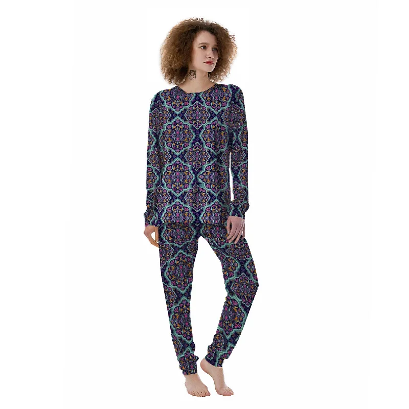 Mandala Bohemian Purple Print Pattern Women's Pajamas Best pajama sets for sensitive skin