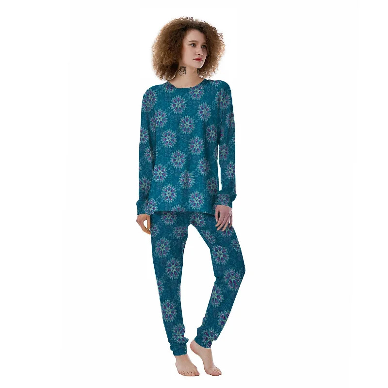 Mandala Teal And Purple Print Pattern Women's Pajamas Travel pajama sets