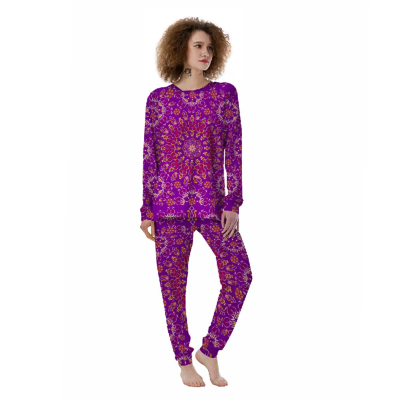 Mandala Trippy Purple Print Women's Pajamas Shorts pajama sets