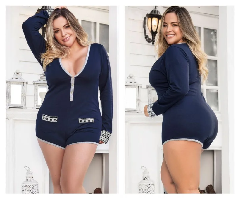 Mapale 7233X Long Sleeve Sleep Romper Color Blue Couple pajama sets