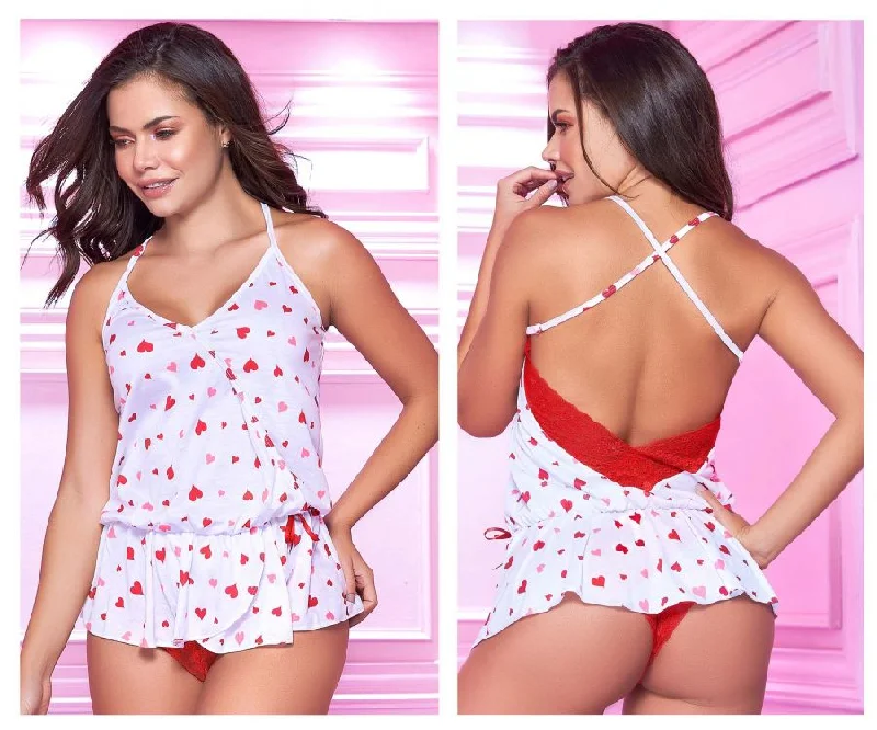 Mapale 7337 Top and Cheeky Bottoms Pajama Set Color White-Red Sexy pajama sets