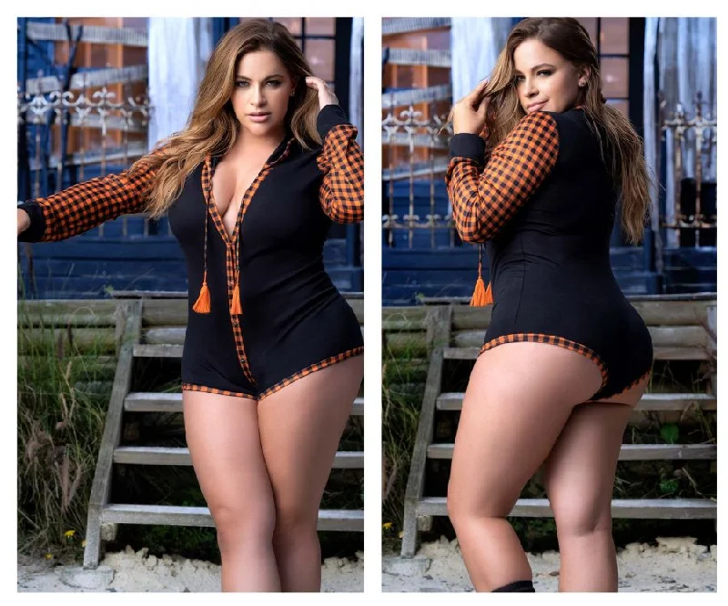 Mapale 7405X Long Sleeve Sleep Romper Color Black-Orange Luxury pajama sets