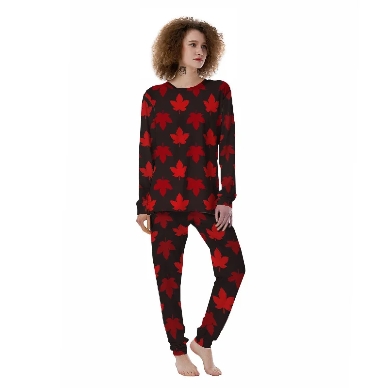 Maple Leaf Red Canadian Print Pattern Women's Pajamas Two-piece pajama sets