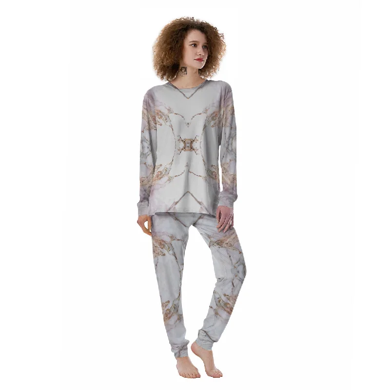 Marble Pink Grey White Print Pattern Women's Pajamas Vintage pajama sets