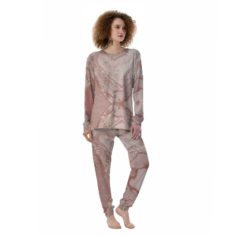 Marble Rose Pink Print Pattern Women's Pajamas Cooling pajama sets