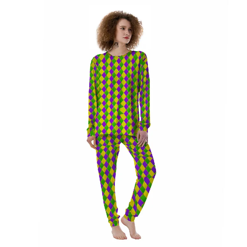 Mardi Gras Purple Green And Yellow Print Pattern Women's Pajamas Lightweight pajama sets