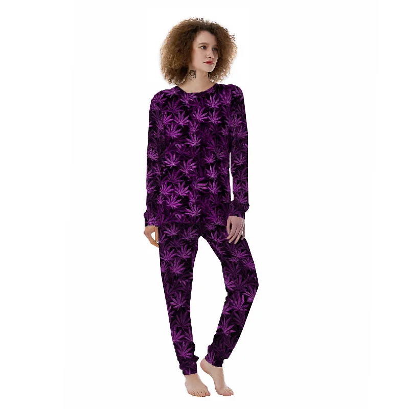 Marijuana Leaf Purple Print Pattern Women's Pajamas Winter pajama sets