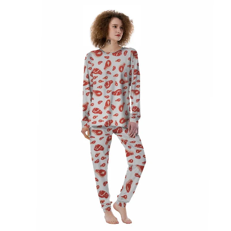 Meat Red Print Pattern Women's Pajamas Men's pajama sets