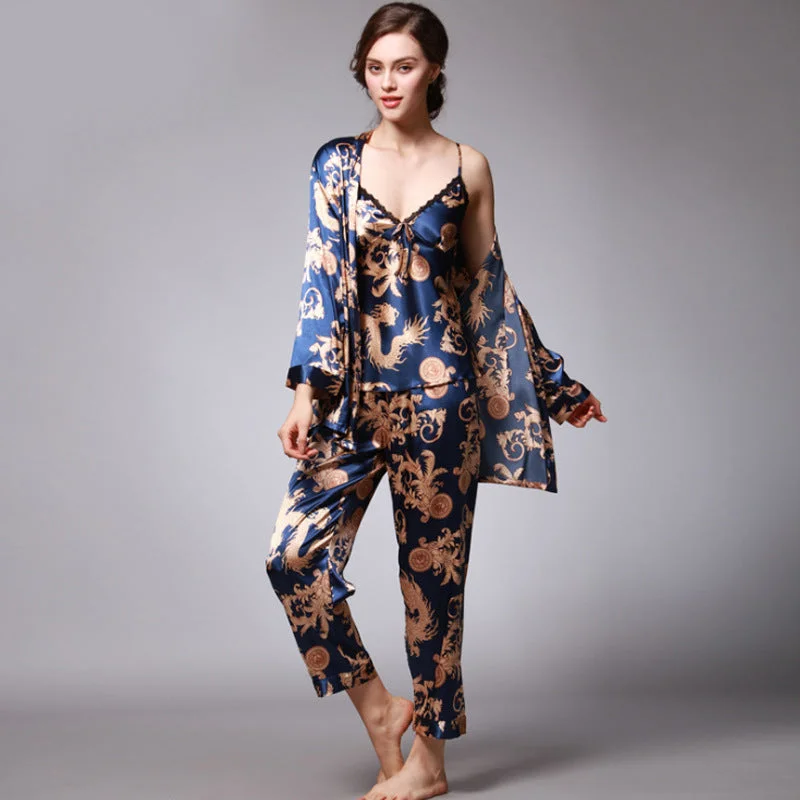 Women Three-Piece Silk Pajamas Cheap pajama sets