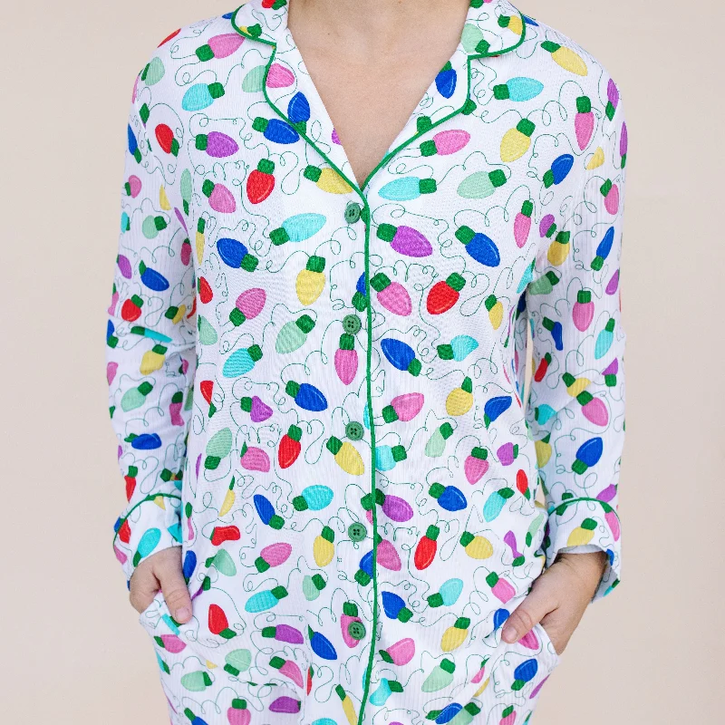 Women's Colorful Lights Button Down Pajama Set Breathable cotton pajama sets