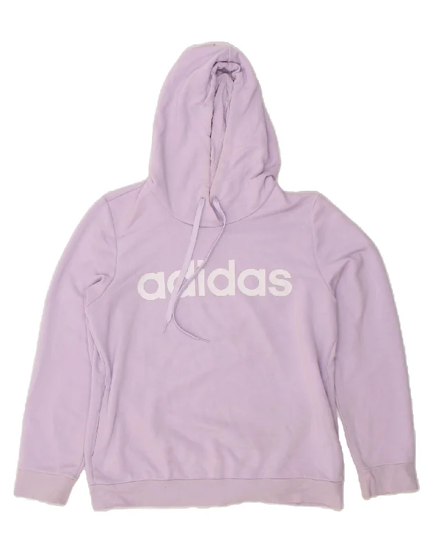 ADIDAS Womens Graphic Hoodie Jumper UK 16 Large Purple Cotton Affordable sweaters