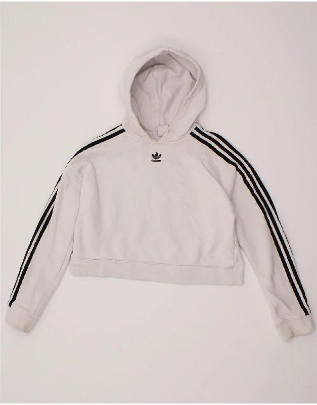 ADIDAS Womens Oversized Crop Hoodie Jumper UK 8 Small  White Cotton Travel-friendly sweaters