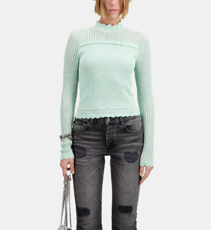 Cropped Sweater In Openwork Knit Anti-pilling sweaters