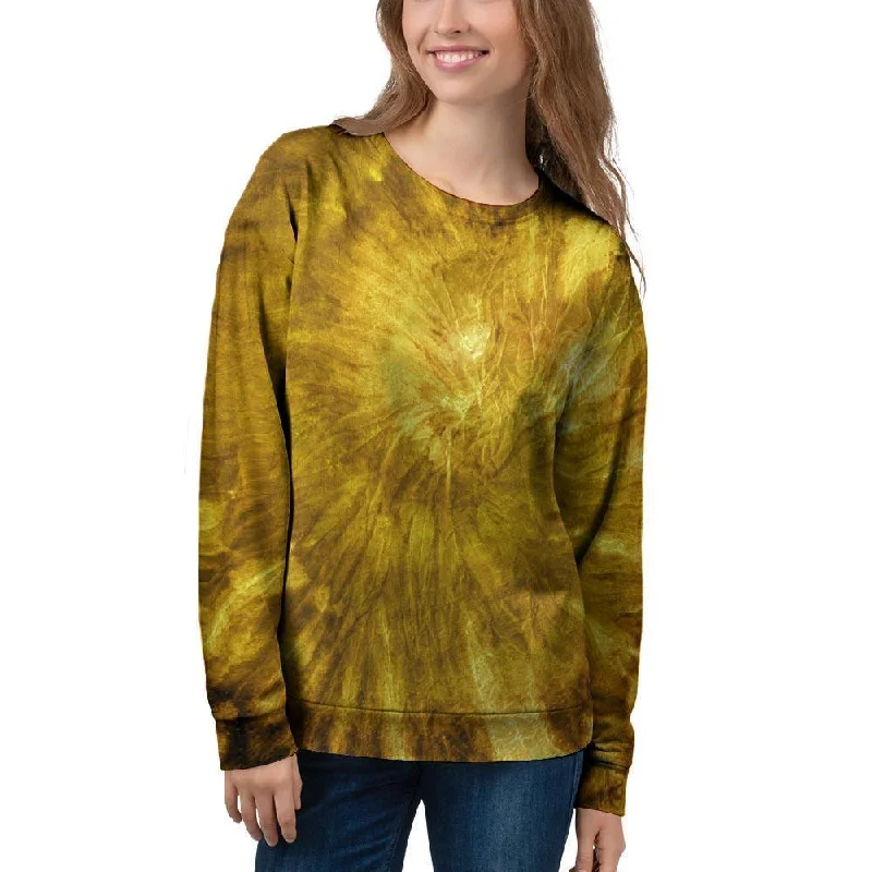 Gold Tie Dye Women's Sweatshirt Cozy knit sweaters for winter