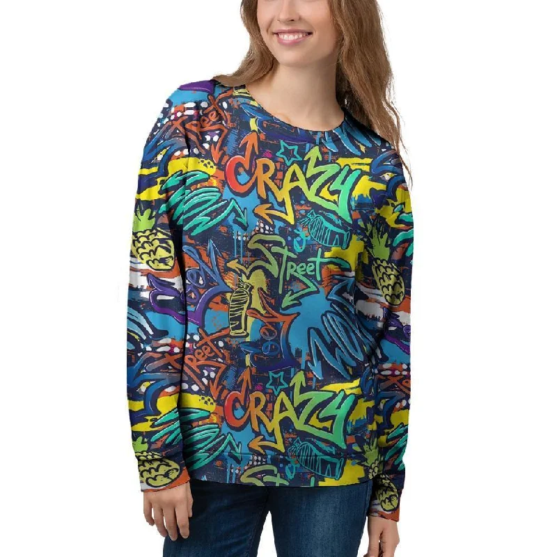 Graffiti Backdrop Print Women's Sweatshirt Luxury sweaters