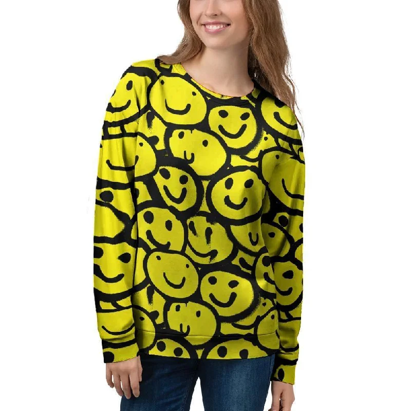 Graffiti Happy Emoji Print Women's Sweatshirt College sweaters