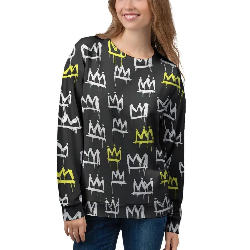 Graffiti Hiphop White And Yellow Crown Print Women's Sweatshirt Soft-touch sweaters