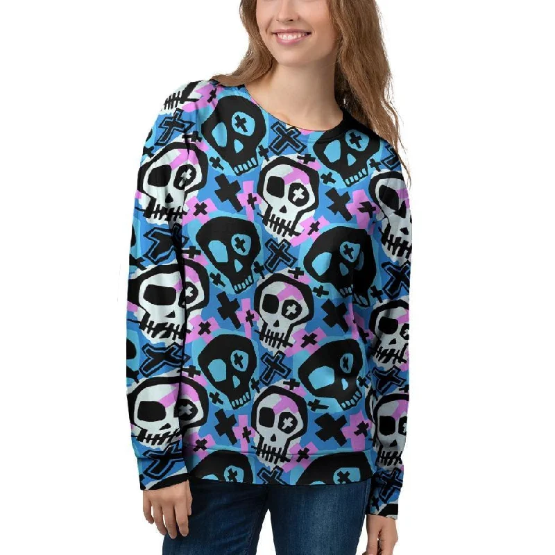 Graffiti Skull Print Women's Sweatshirt Stretchable sweaters