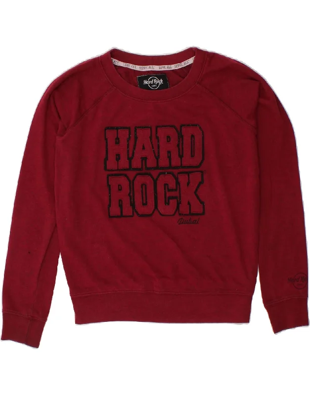 HARD ROCK CAFE Womens Dubai Sweatshirt Jumper UK 14 Medium Burgundy Cotton Weekend sweaters