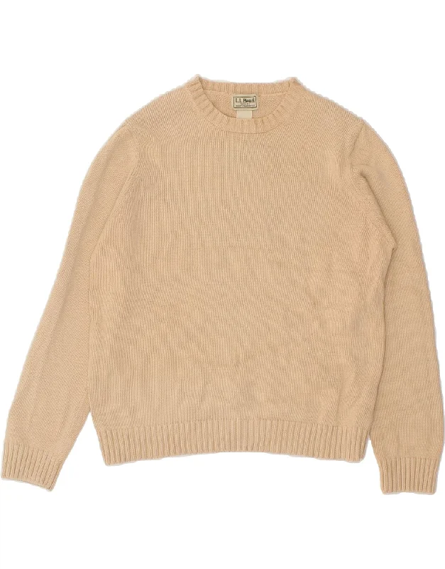 L.L.BEAN Womens Crew Neck Jumper Sweater UK 10 Small Beige Cotton Must-have sweaters for this season