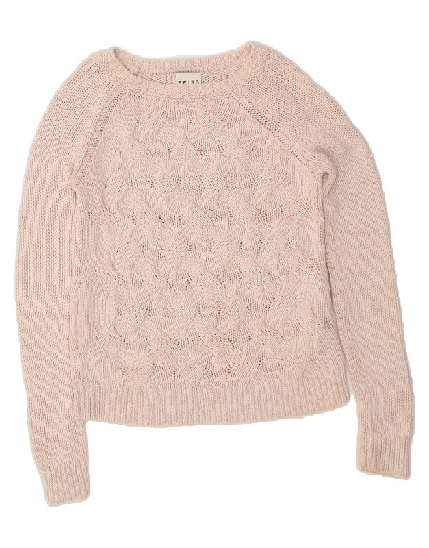 REISS Womens Crop Boat Neck Jumper Sweater UK 6 XS Pink Cotton Water-resistant sweaters