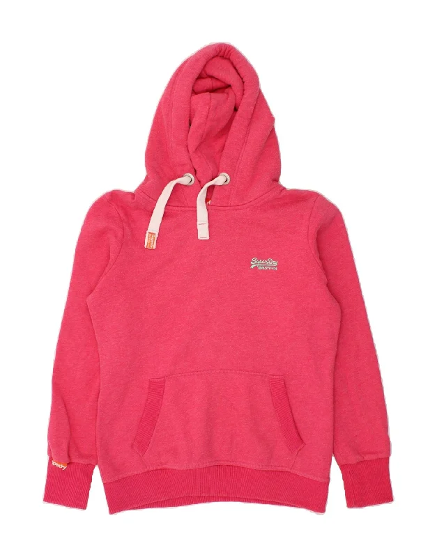 SUPERDRY Womens Hoodie Jumper UK 16 Large Pink Cotton Best sweaters for casual wear