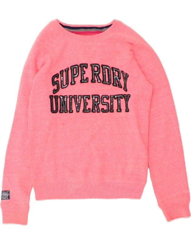 SUPERDRY Womens Oversized Graphic Sweatshirt Jumper UK 10 Small Pink Cropped sweaters