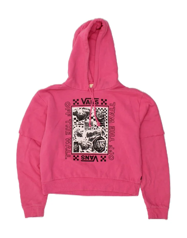 VANS Womens Oversized Graphic Crop Hoodie Jumper UK 10 Small Pink Cotton Date night sweaters