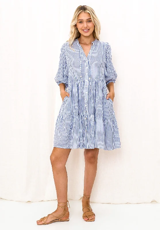 Belinda Blue and White Stripe Dress Wrap mini dresses