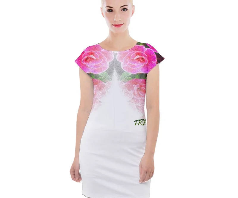 Floral Embosses: Roses 02-02 Designer Cap Sleeve Bodycon Mini Dress Cotton mini dresses