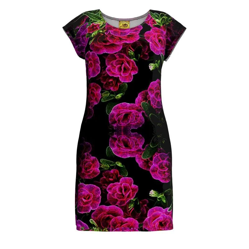 Floral Embosses: Roses 02-01 Designer Tunic T-shirt Dress Sequin mini dresses